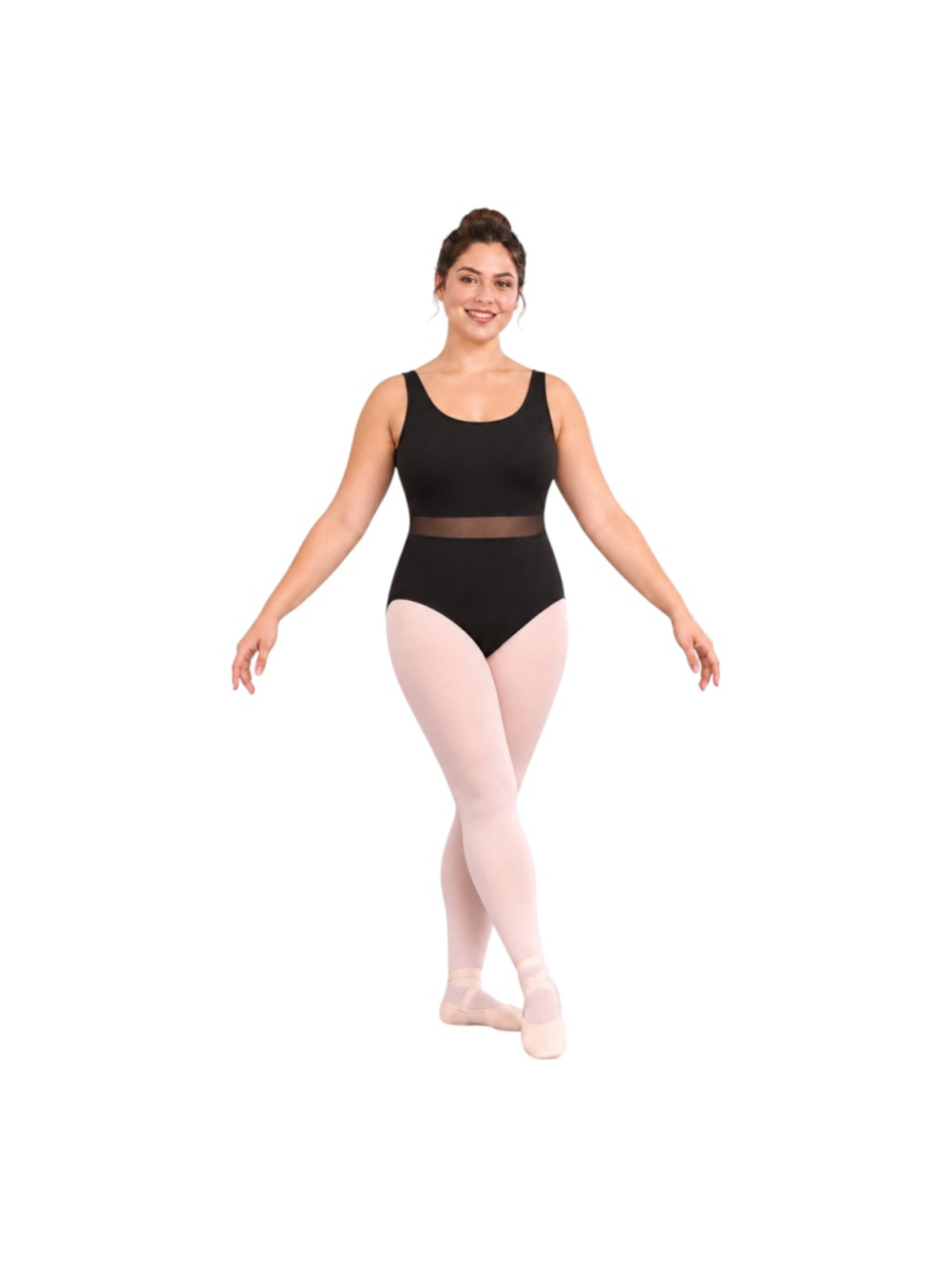 Women’s Black Dance Leotard Sheer Mesh Waist Crisscross Back XL